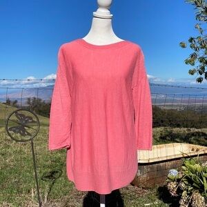J Jill Linen Blend Sweater Coral Pink Knit Top Lagenlook